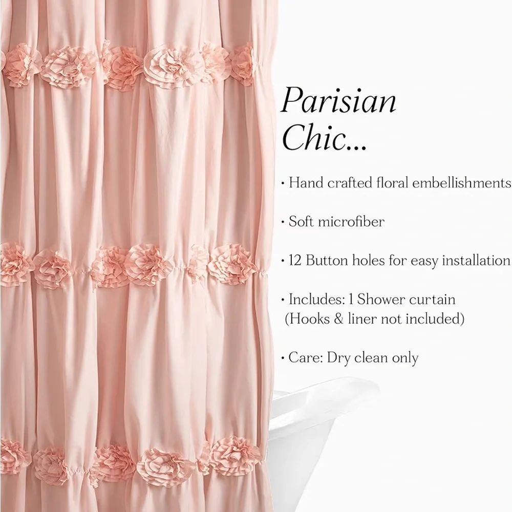 Lush Decor Darla Shower Curtain Single Blush -Flower Fabric Vintage Decor 72x72”